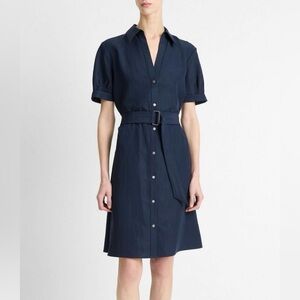 Vince Cuffed-Sleeve Belted Shirt Dress Sz S